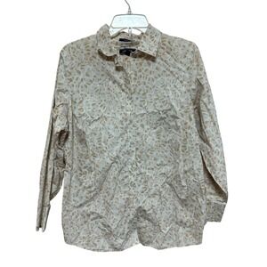Lands End Women's 16W No-Iron Supima Cotton Leopard Print Button Down Shirt